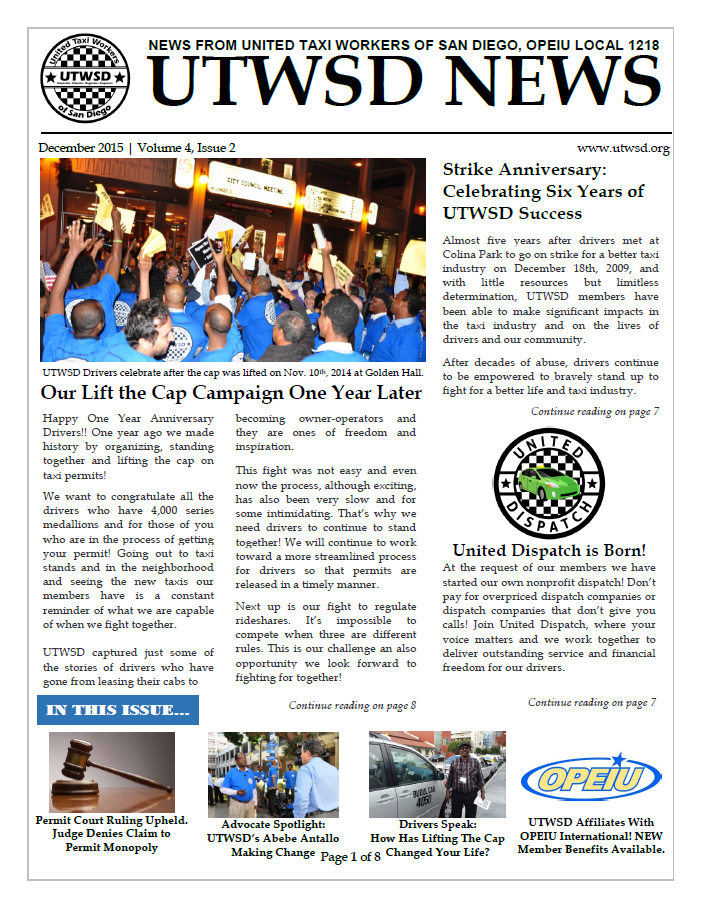 UTWSD NEWSLETTER – December 2015